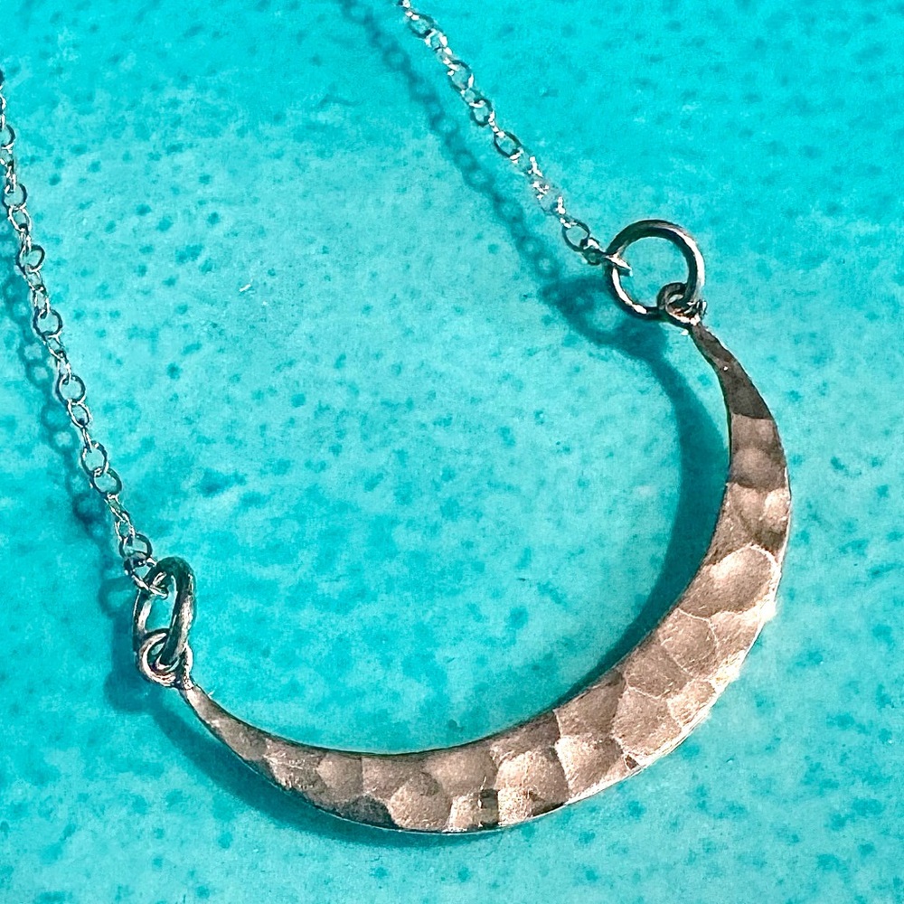 Hammered Silver Crescent Necklace